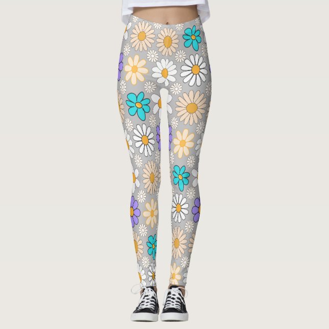 Leggings Retro Daisy Motif Simple.01. L Gray BG (Devant)