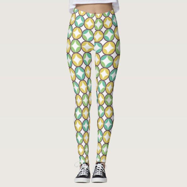 Leggings Retro Diamond dans Circle Pattern Blue Green Gold (Devant)
