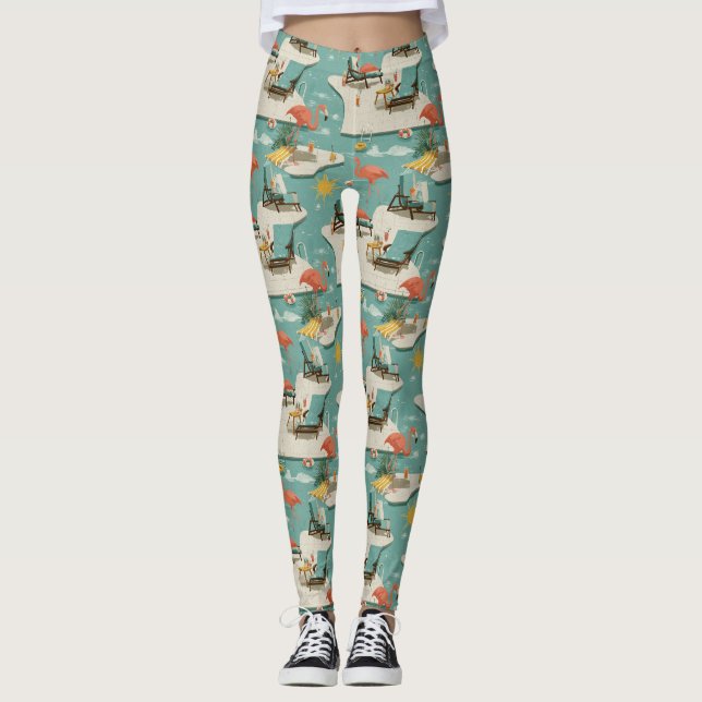 Leggings Retro Flamingo Poolside Summer Pattern (11) (Devant)