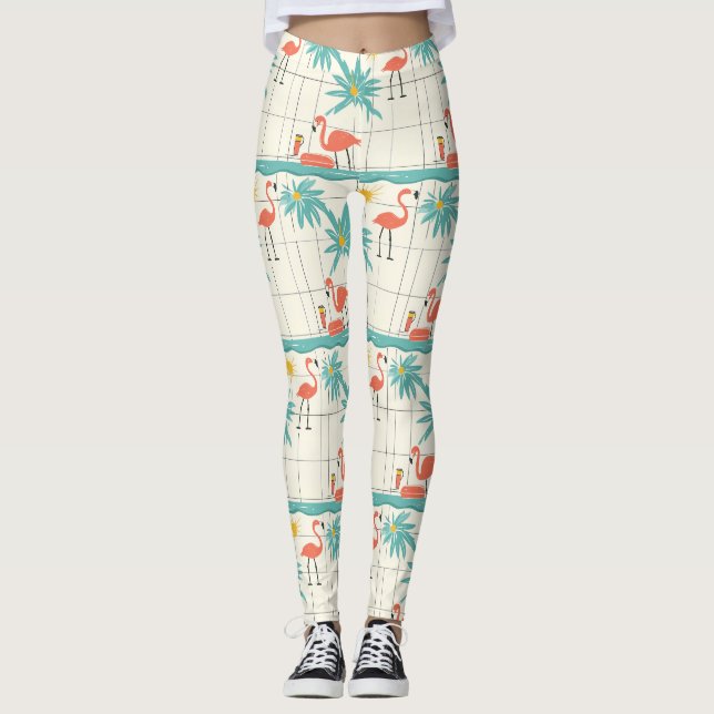 Leggings Retro Flamingo Poolside Summer Pattern (2) (Devant)