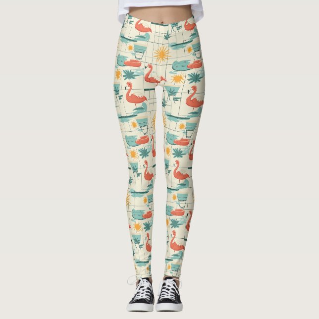 Leggings Retro Flamingo Poolside Summer Pattern (3) (Devant)