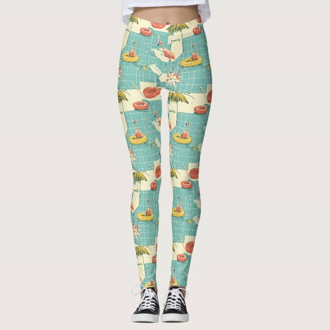 Leggings Retro Flamingo Poolside Summer Pattern (4) (Devant)