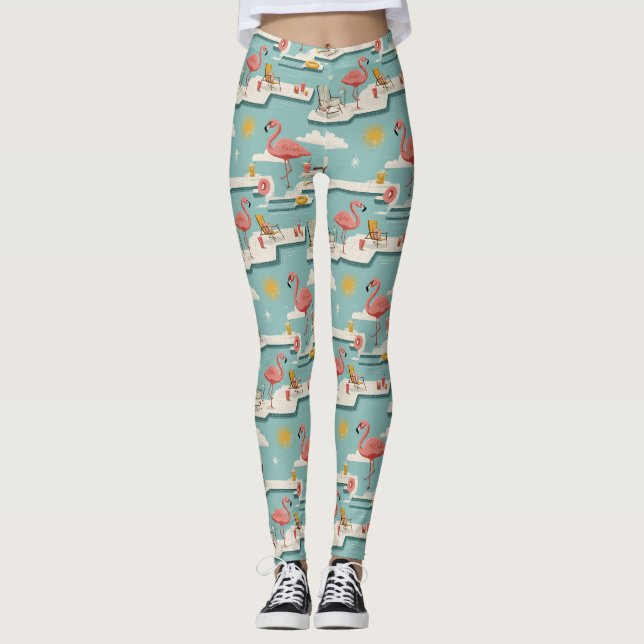 Leggings Retro Flamingo Poolside Summer Pattern (7) (Devant)