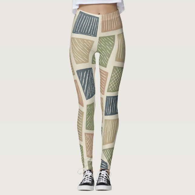 Leggings Retro Graphisme de texture botanique bouillie (Devant)
