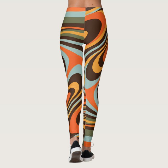 Leggings Retro Groovy Swirl Pattern 70s Psychedelic Vortex (Dos)