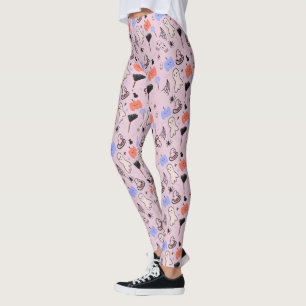 Leggings Retro Halloween Vintages Doodles à thème rose