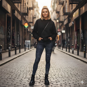 Leggings Retro Indigo Grey Texture artistique