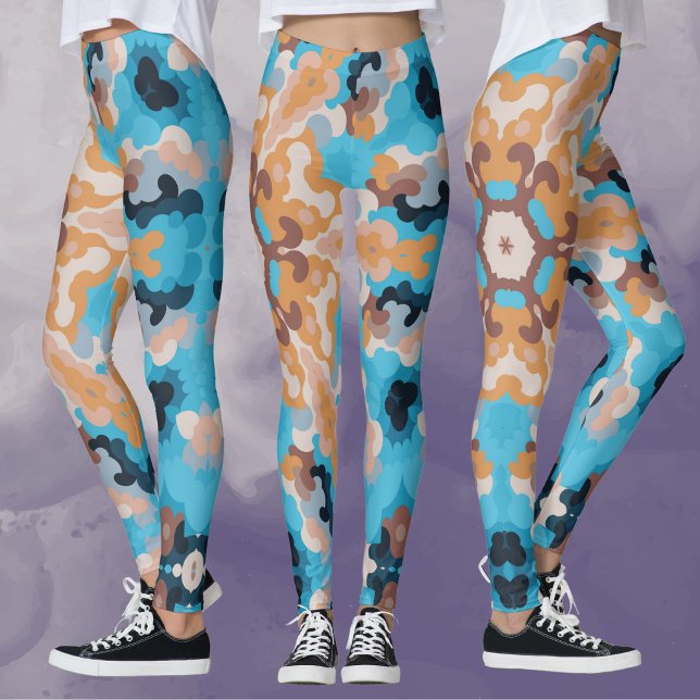 Leggings Rétro Mandala Bleu et orange (Créateur téléchargé)