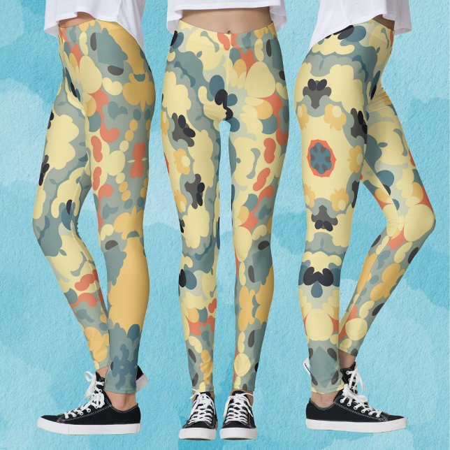 Leggings Rétro Mandala bleu jaune et rouge (Créateur téléchargé)