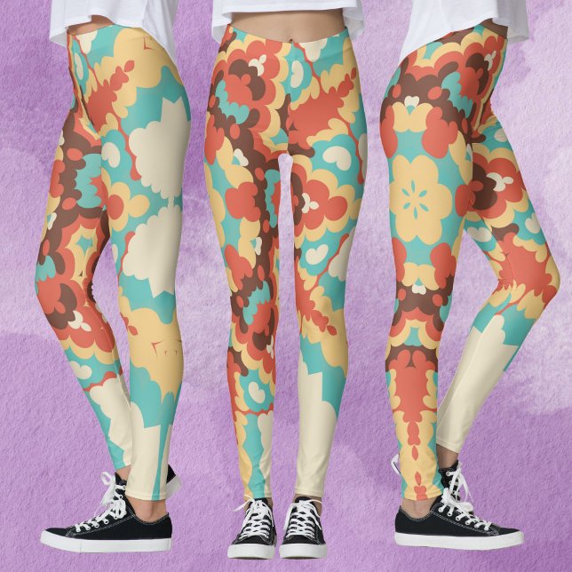 Leggings Rétro Mandala bleu rouge et jaune (Créateur téléchargé)
