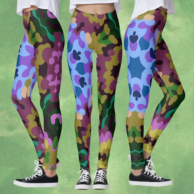 Leggings Rétro Mandala bleu violet et jaune (Créateur téléchargé)