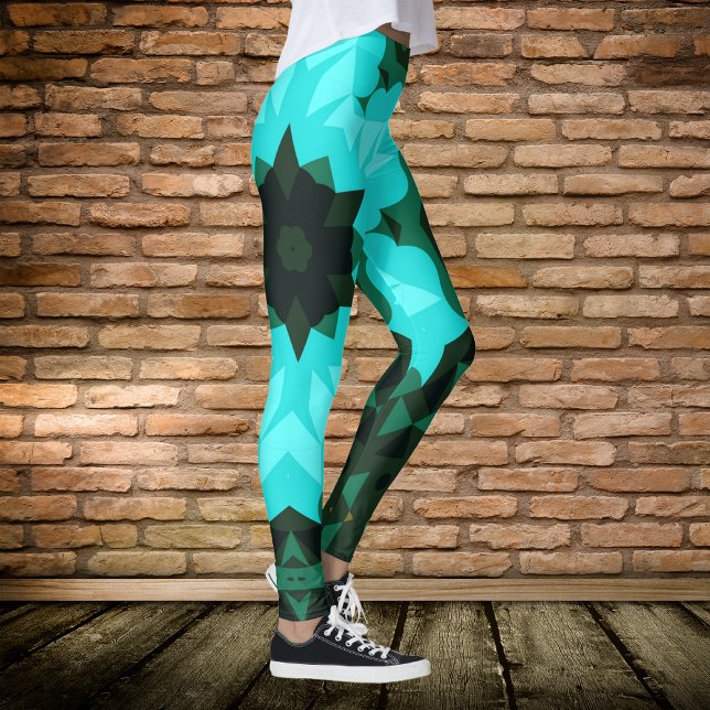 Leggings Retro Mandala Flower bleu et vert (Créateur téléchargé)