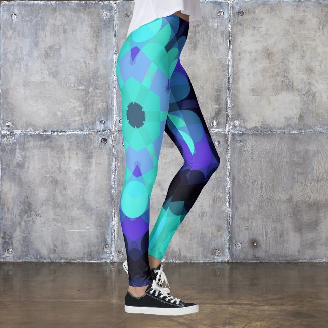 Leggings Retro Mandala Flower bleu violet et vert (Créateur téléchargé)