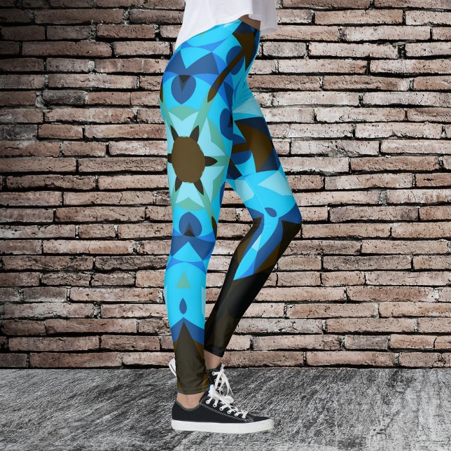 Leggings Retro Mandala Flower Blue et Orange (Créateur téléchargé)