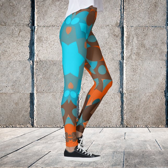 Leggings Retro Mandala Flower Blue et Orange (Créateur téléchargé)