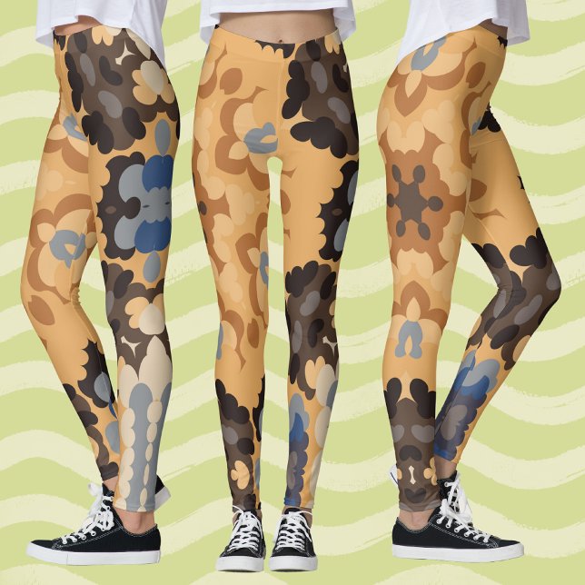 Leggings Retro Mandala Flower Blue Orange et Brown (Créateur téléchargé)