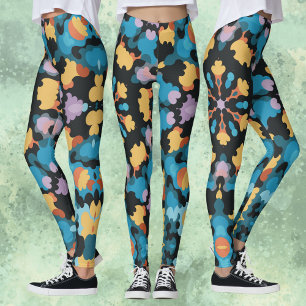 Leggings Rétro Mandala jaune bleu et orange