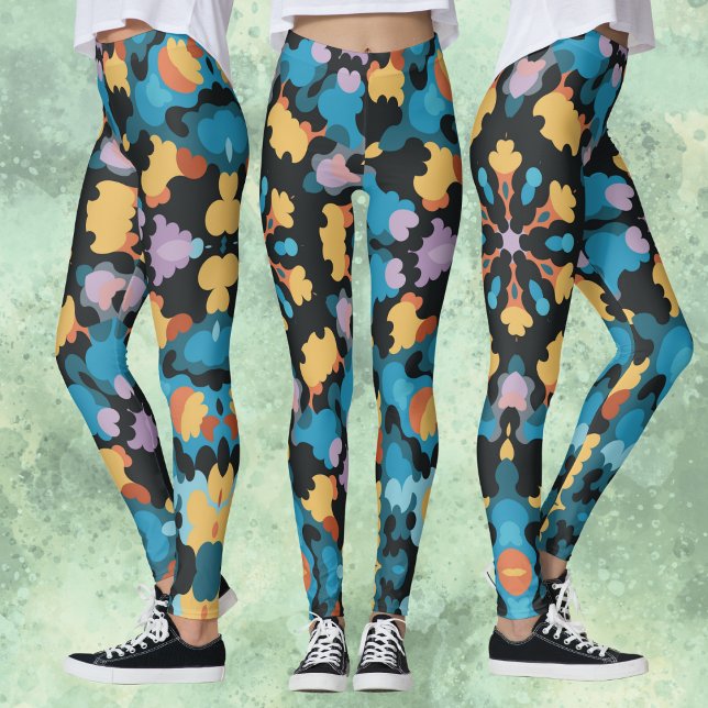 Leggings Rétro Mandala jaune bleu et orange (Créateur téléchargé)