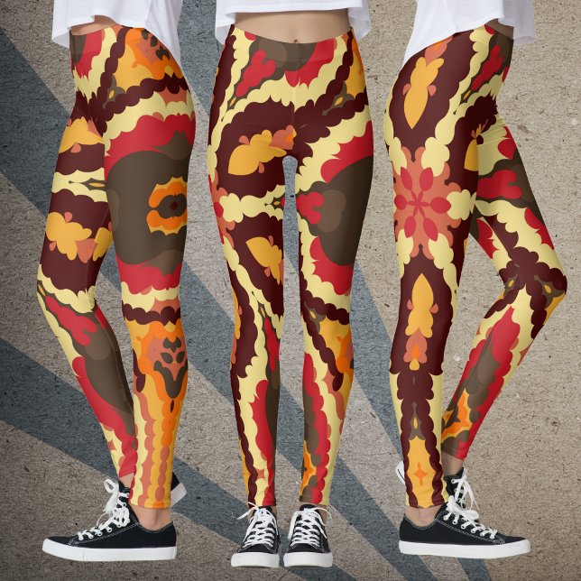 Leggings Rétro Mandala Red Orange et Brown (Créateur téléchargé)
