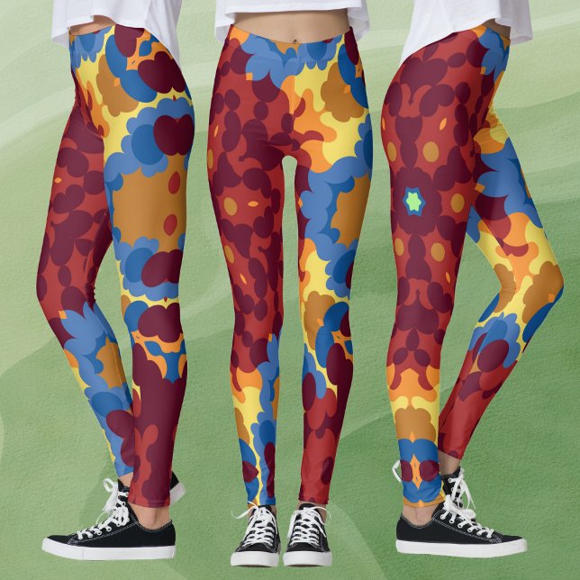 Leggings Retro Mandala rouge bleu et jaune (Créateur téléchargé)