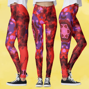 Leggings Rétro Mandala rouge et violet