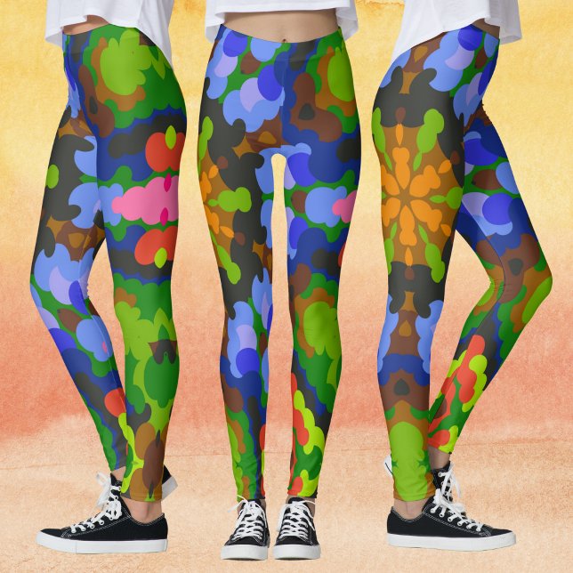 Leggings Rétro Mandala Vert bleu et rose (Créateur téléchargé)
