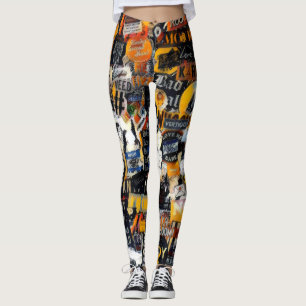 Leggings Retro, motif mural des stickers grunge, thème des