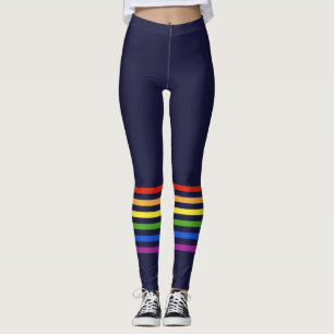 Leggings Retro Rainbow Stripes Navy Blue Monogramme Heart