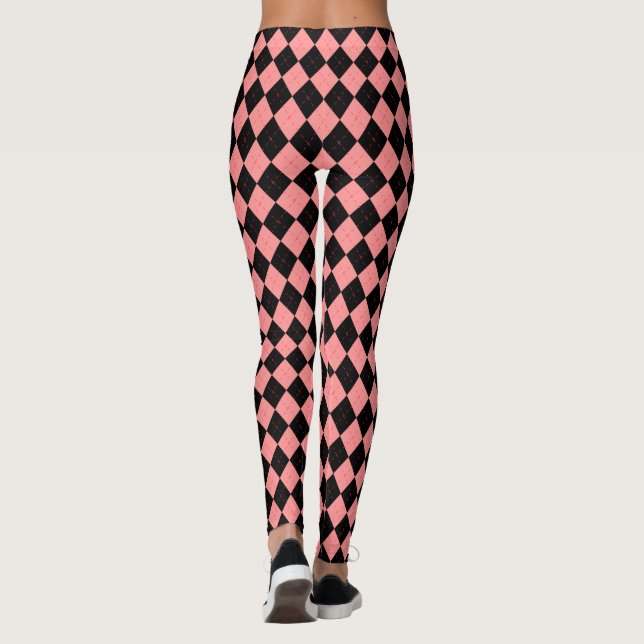 Leggings Rétro Rockabilly Rose Noir Argyle (Dos)