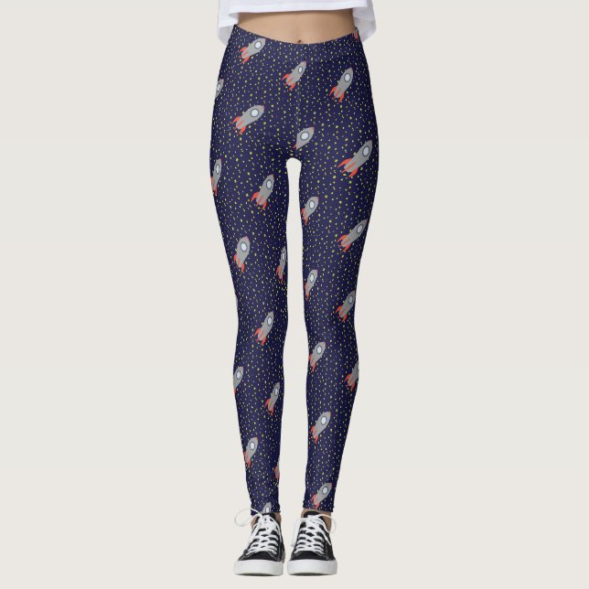 Leggings Retro Rocket Ship avec étoiles Motif Arrière - pla (Devant)