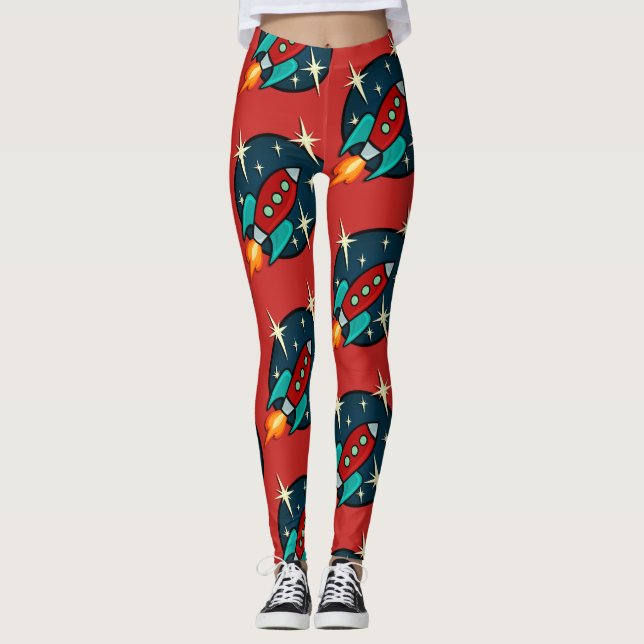 LEGGINGS RETRO ROCKET SHIP GRAPHIC MOTIF LEGINGS (Devant)