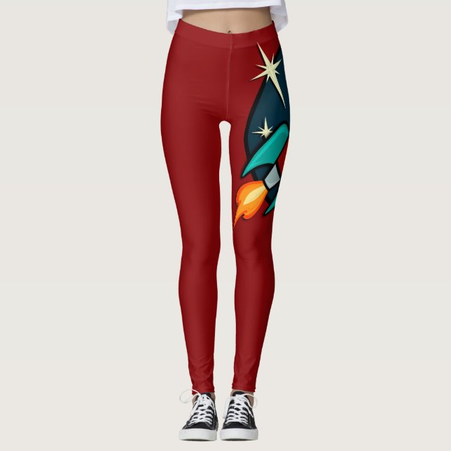 LEGGINGS RETRO ROCKET SHIP GRAPHIC RED LEGINGS (Devant)