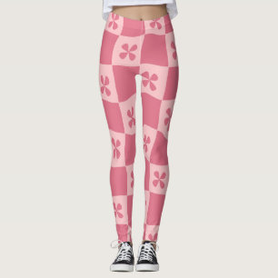 Leggings Retro rose À damiers motif floral