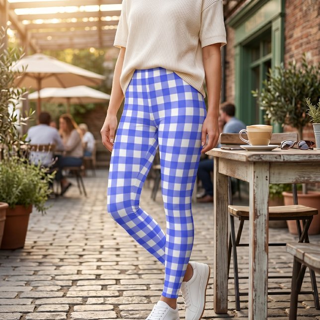 Leggings Rétro Sport Chic Carreaux Bleus (Créateur téléchargé)