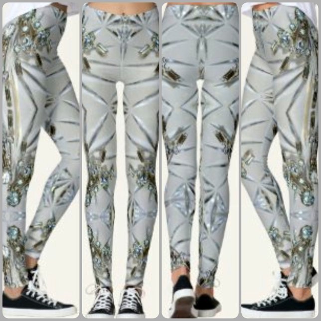 Leggings Retro Strass « Art Déco Chic en Gris Argenté (Créateur téléchargé)
