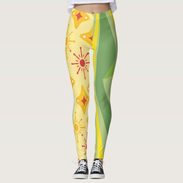 Leggings Retro Sunshine Patterns – Bold Colorful  (Devant)