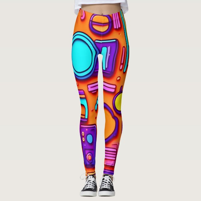 Leggings Retro Tech Pop : Nostalgic Gadget Collage (Devant)
