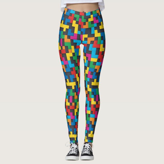 Leggings Retro Tetris Blocks Seamless Pattern (Devant)