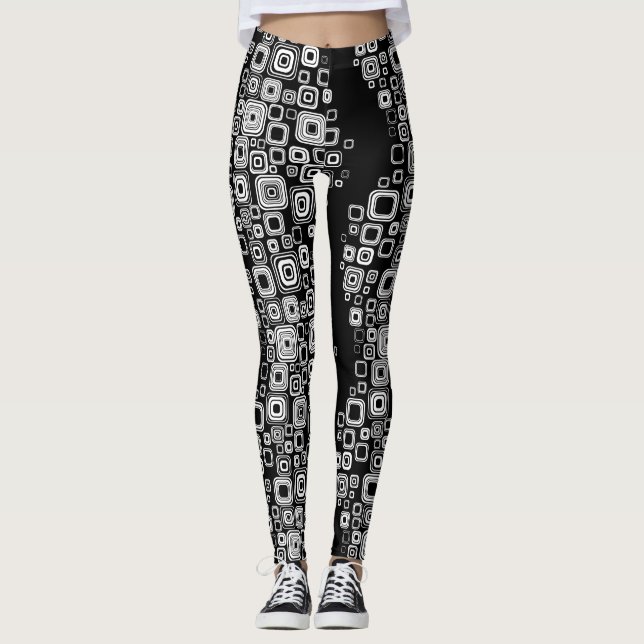 Leggings Rétros carrés noirs et blancs (Devant)