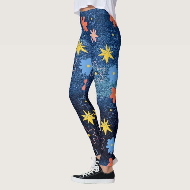 Leggings Rêve de Fleur Bleu coloré Abstrait (Gauche)