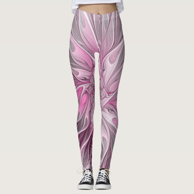 Leggings Rêve de fleur rose fractal, Motif d'Imaginaire flo (Devant)