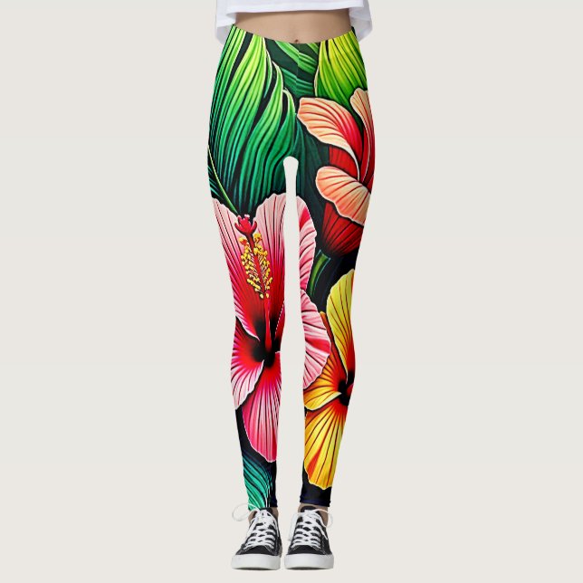 Leggings Rêves de jardin de fleurs exotiques (Devant)