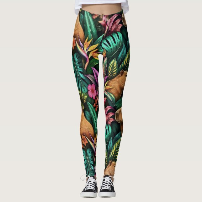 Leggings Rêves de jungle de capybara, motif de surface sans (Devant)