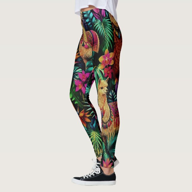 Leggings Rêves de jungle de lama Motif de surface transpare (Gauche)