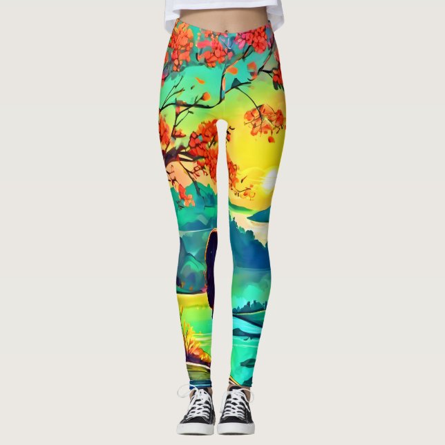 Leggings Rêveur du coucher de soleil au bord de la rivière (Devant)