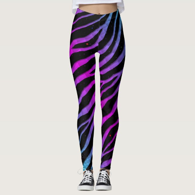 Leggings Ripped SpaceTime Stripes - cyan/rose (Devant)