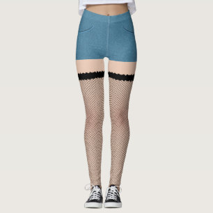 Leggings Rivage De Denim Bleu Avec Assiettes De Pêche
