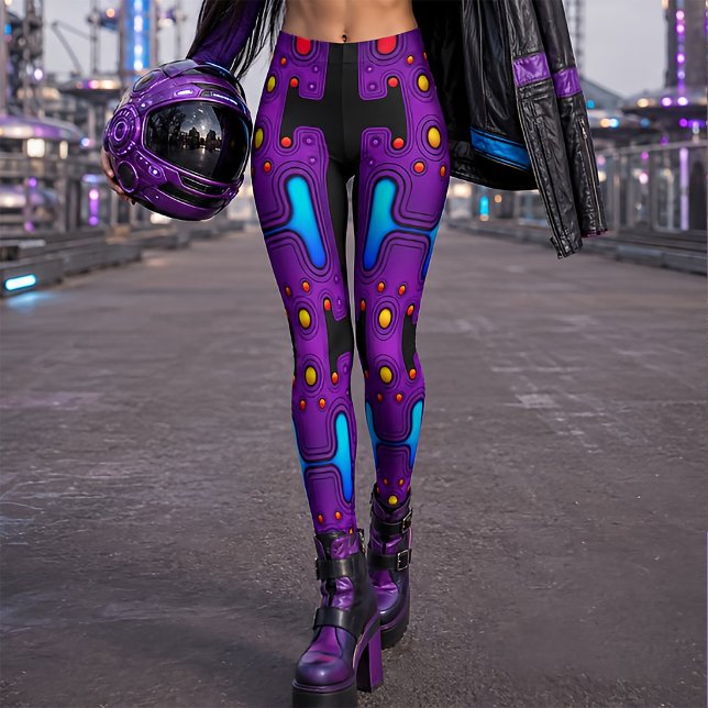 Leggings Robot Android Cyber Robot Synth Violet des Années  (Créateur téléchargé)