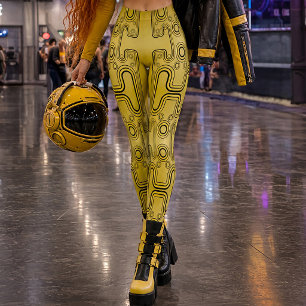 Leggings Robot Android Mécanique Moutarde Futuriste Années