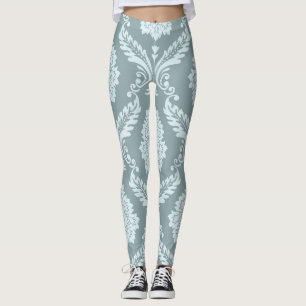 Leggings Rococo Damassé Grand Motif Œuf de Canard Bleu+Turq